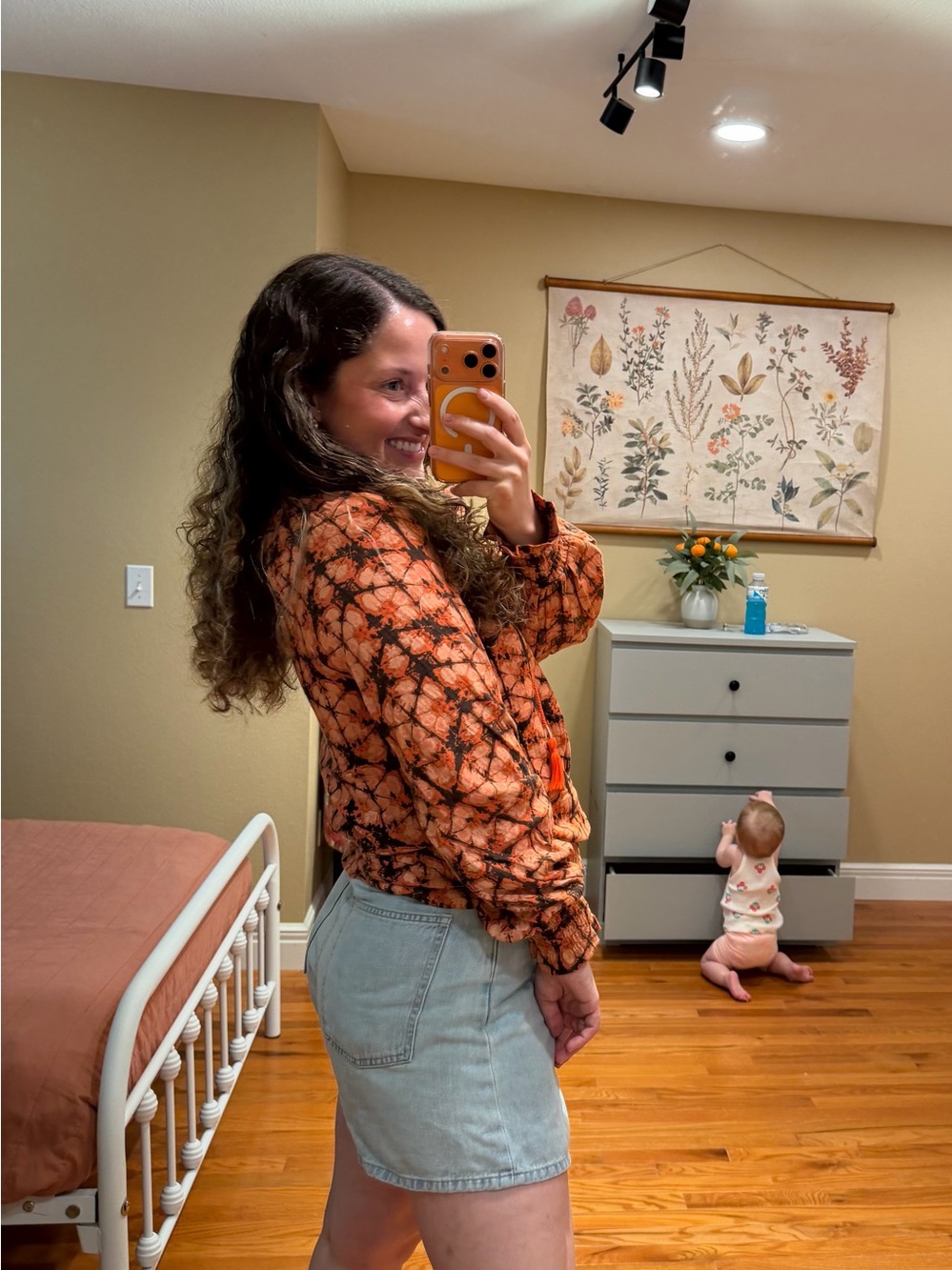 Anthropologie Cotton Orange & Black Tie-Dye Pullover Blouse Top Small - Picture 2 of 12